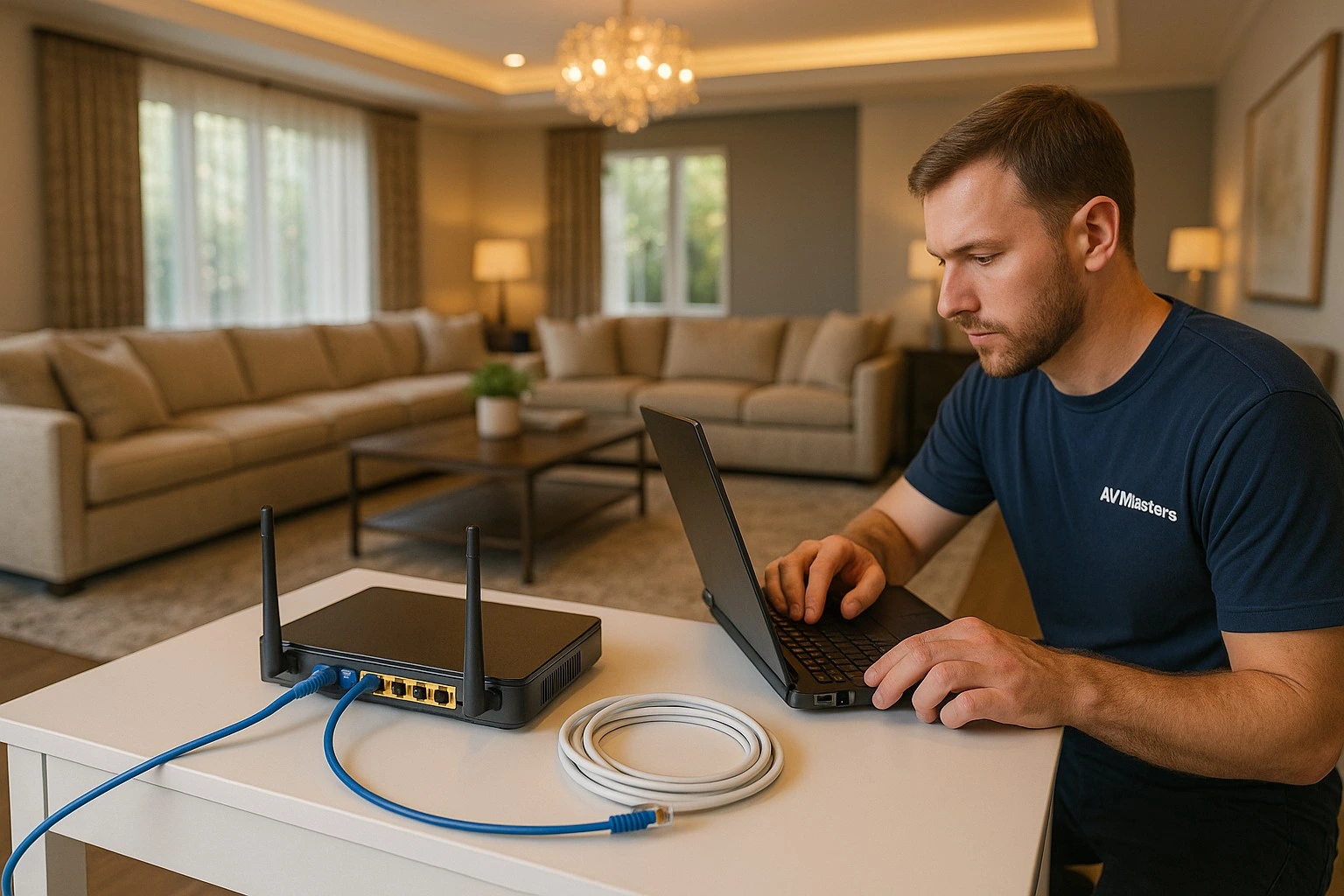 Network rack with structured cabling and Wi-Fi access points in a smart home